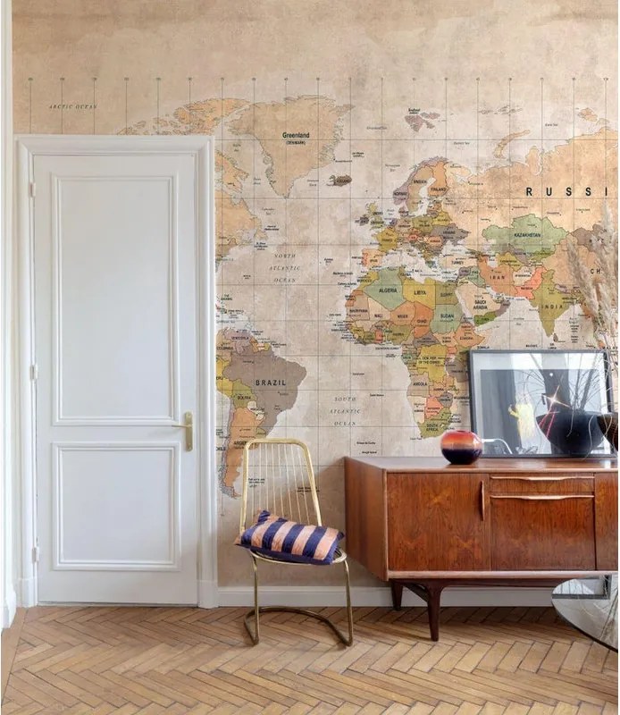 Fotomurale GRANDECOLIFE Mappa, beige. Giallo, arancio 371X280 cm