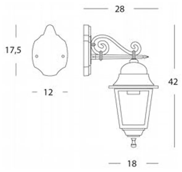 Applique Media In Basso Esterno Old Alluminio E Vetro Bianco E Arg. 1 Luce E27