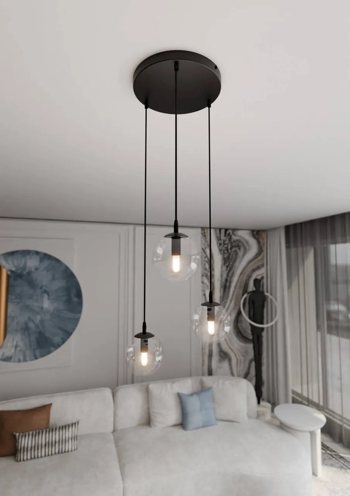 Lampadario a Sospensione COSMO 3 BLACK TRANSPARENT PREMIUM
