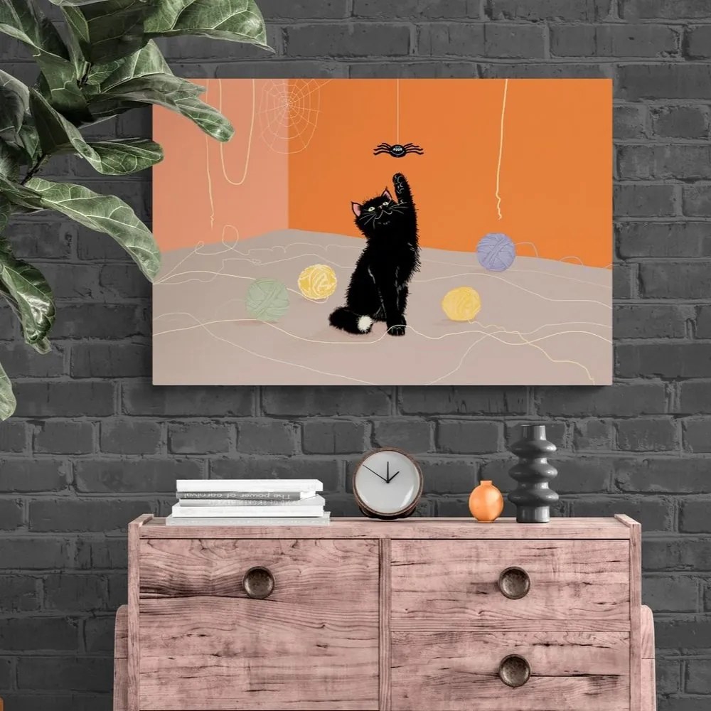 Quadro su tela – Gatto giocoso con gomitoli