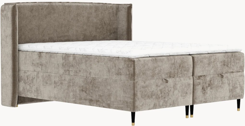 Letto boxspring in ciniglia fatto a mano con contenitore Monpelli, H4