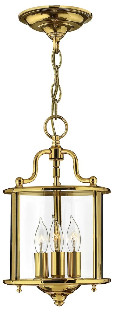 Lampadario Contemporaneo Gentry Ottone Lucido Vetro 3 Luci E14