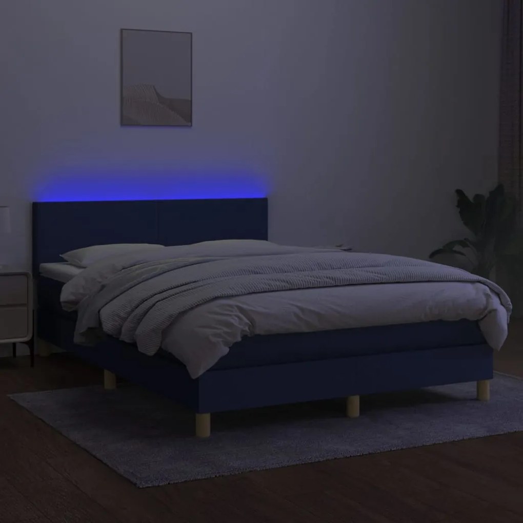 Letto a molle con materasso e led blu 140x190 cm in tessuto