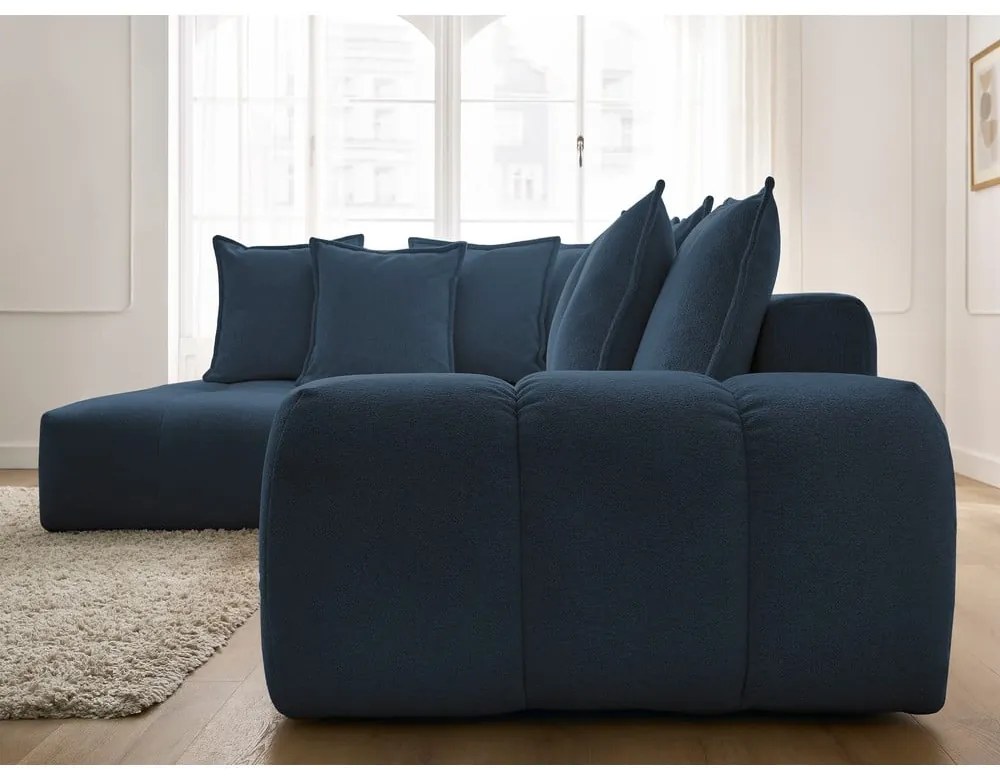 Divano angolare blu scuro allungabile e con contenitore (penisola a sinistra/a L) con rivestimento in ciniglia Everest – Bobochic Paris