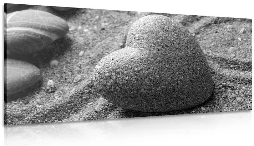 Stampa su tela – Pietra Zen a forma di cuore in bianco e nero