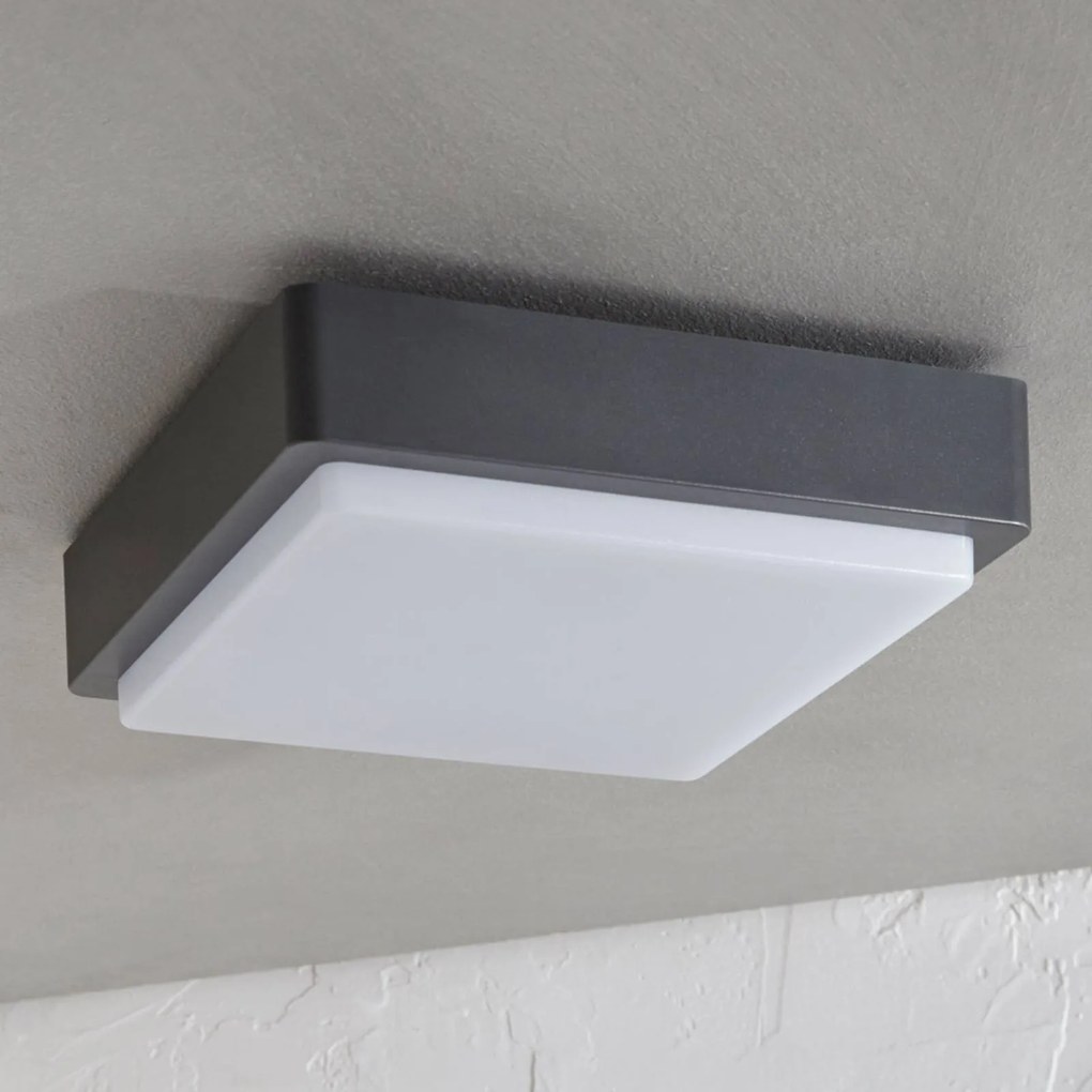 Plafoniera LED da esterni Nermin, 22 cm, IP65, angolare Nermin Lindby, Nero, Plastica, Moderno, Plafoniere LED