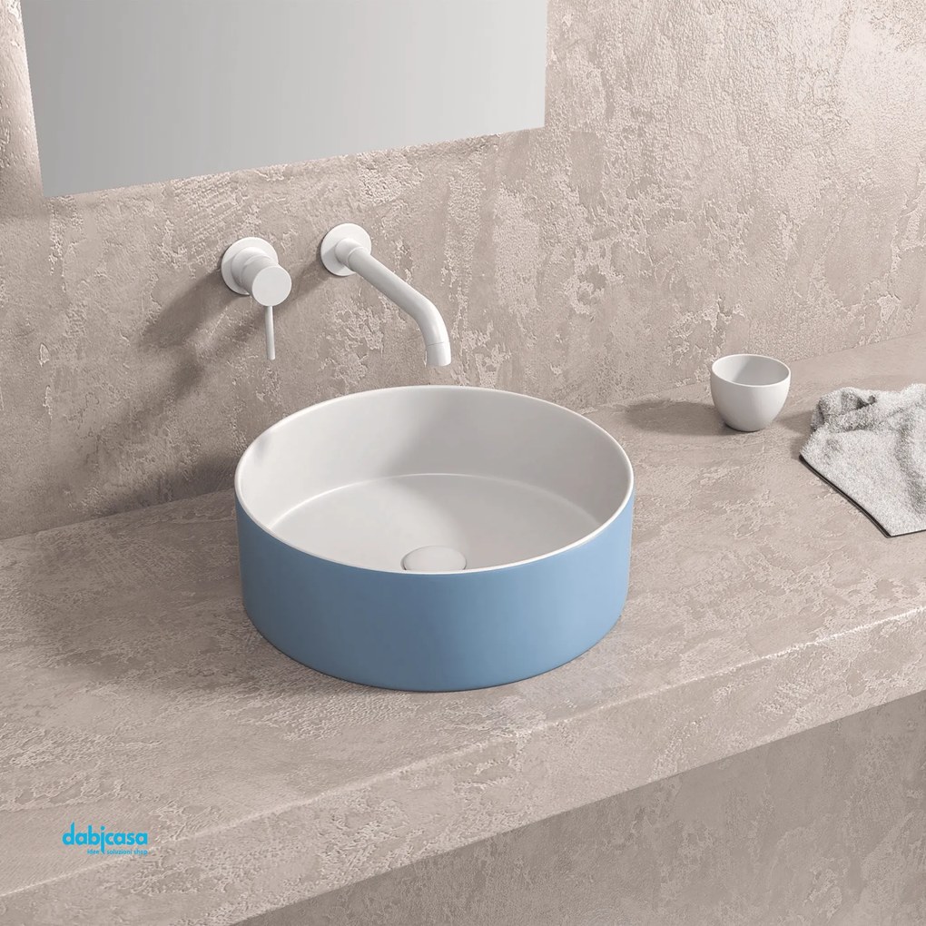 Lavabo D'Appoggio Da 35x12 Cm Finitura Bianco Opaco/Azzurro Opaco