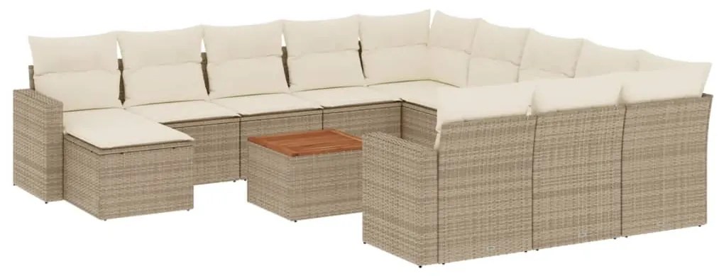 Set divano da giardino 13 pz con cuscini beige in polyrattan