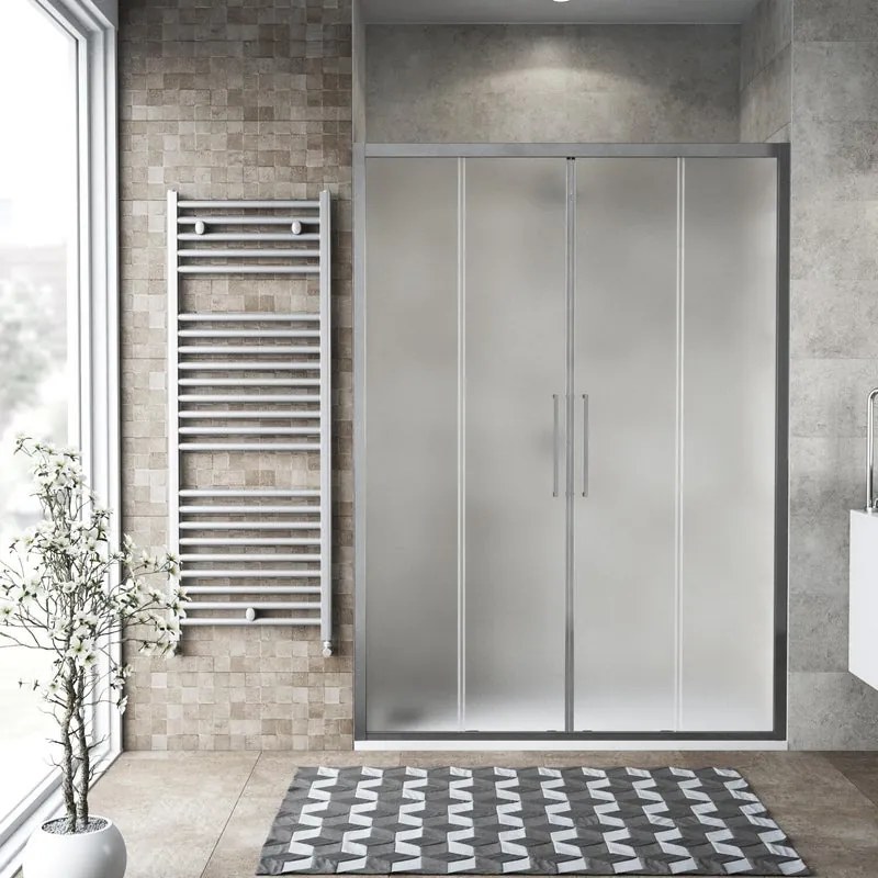 Porta doccia scorrevole Record, L 147-151 cm x H 195 cm x SP 6 mm, profilo cromo, vetro smerigliato