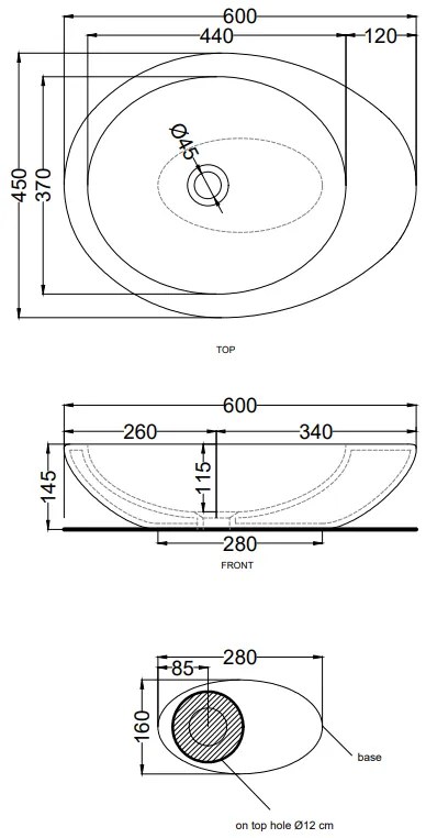 Cielo Le Giare lavabo da appoggio 60x45 senza troppopieno in ceramica lavagna