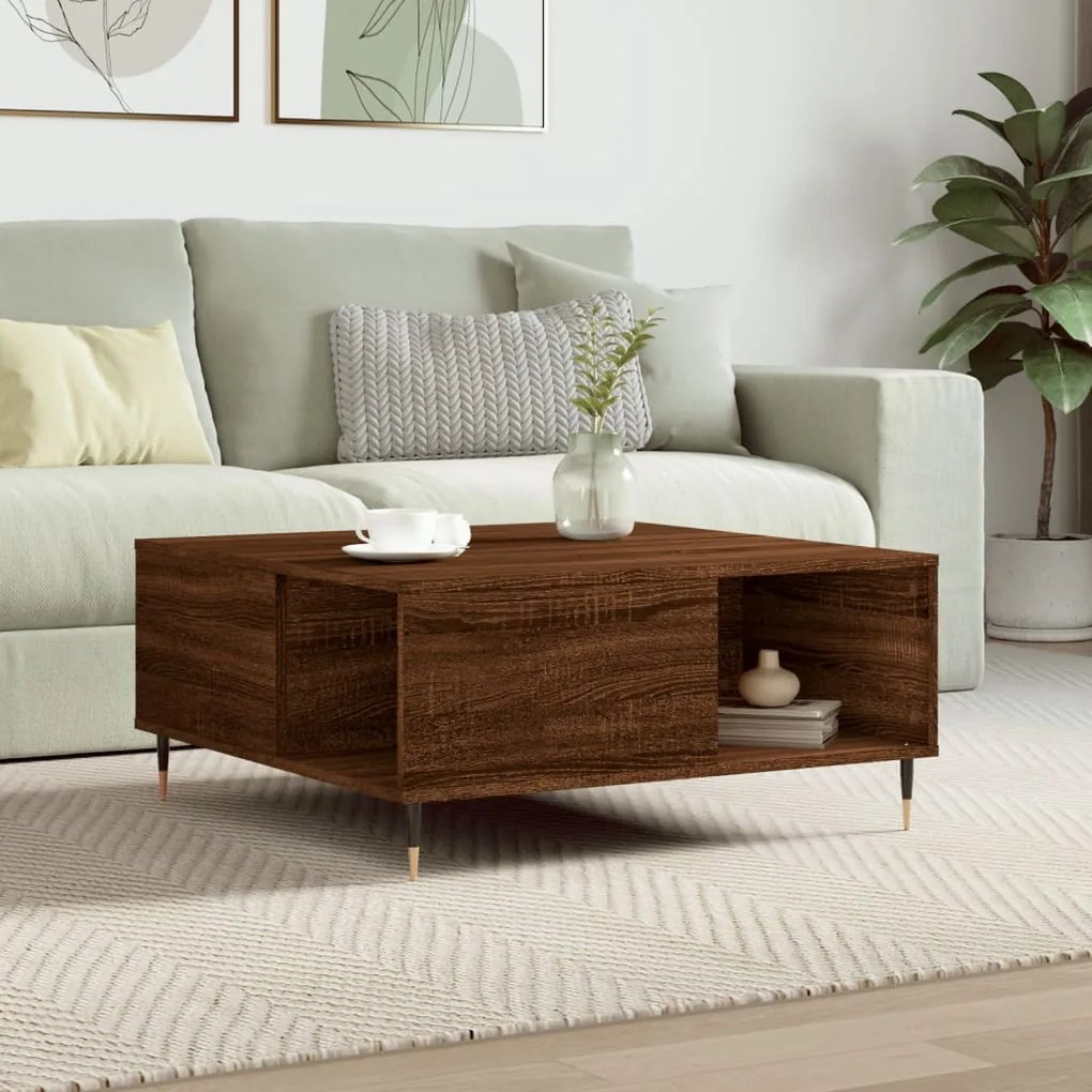 Tavolino Salotto Rovere Marrone 80x80x36,5 Cm Legno Multistrato /