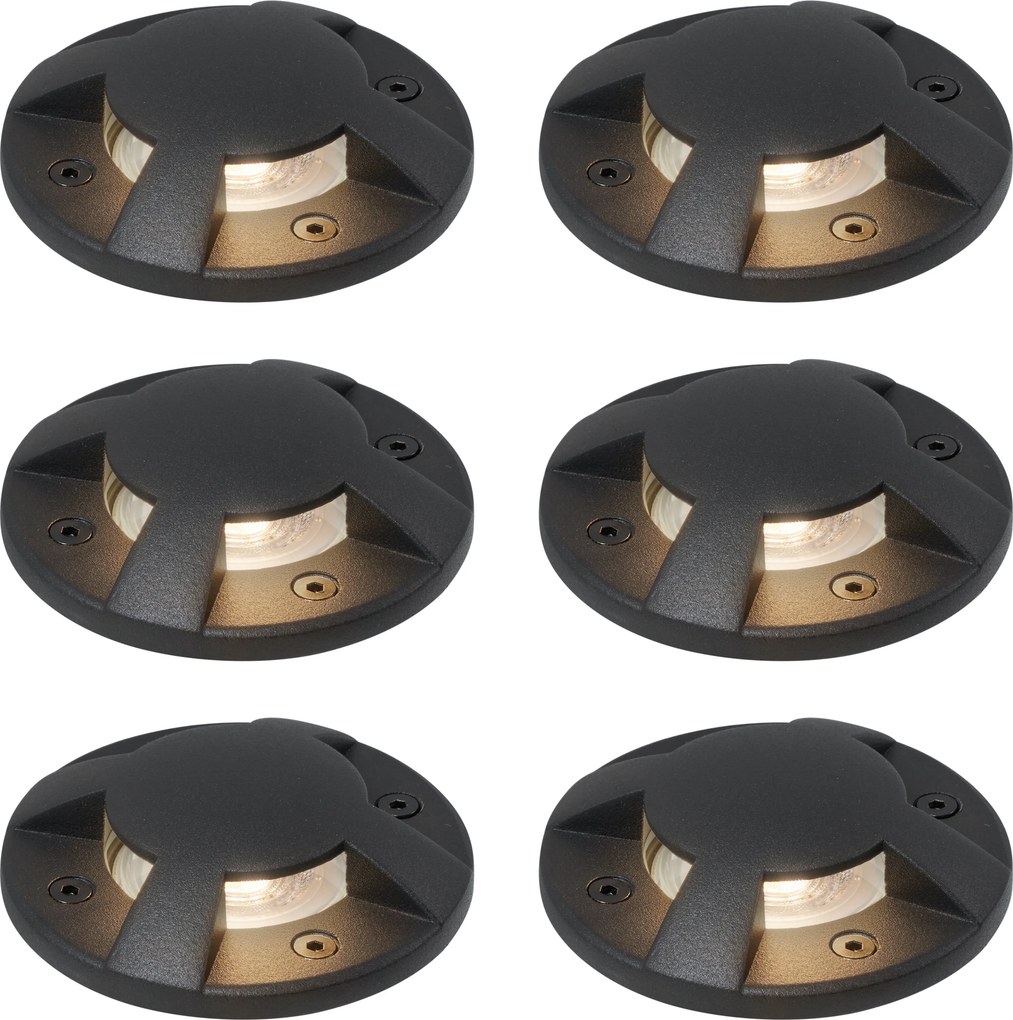 Set di 6 Faretti da terra moderni neri GU10 50mm con effetto 4 luci IP65 - Cellar