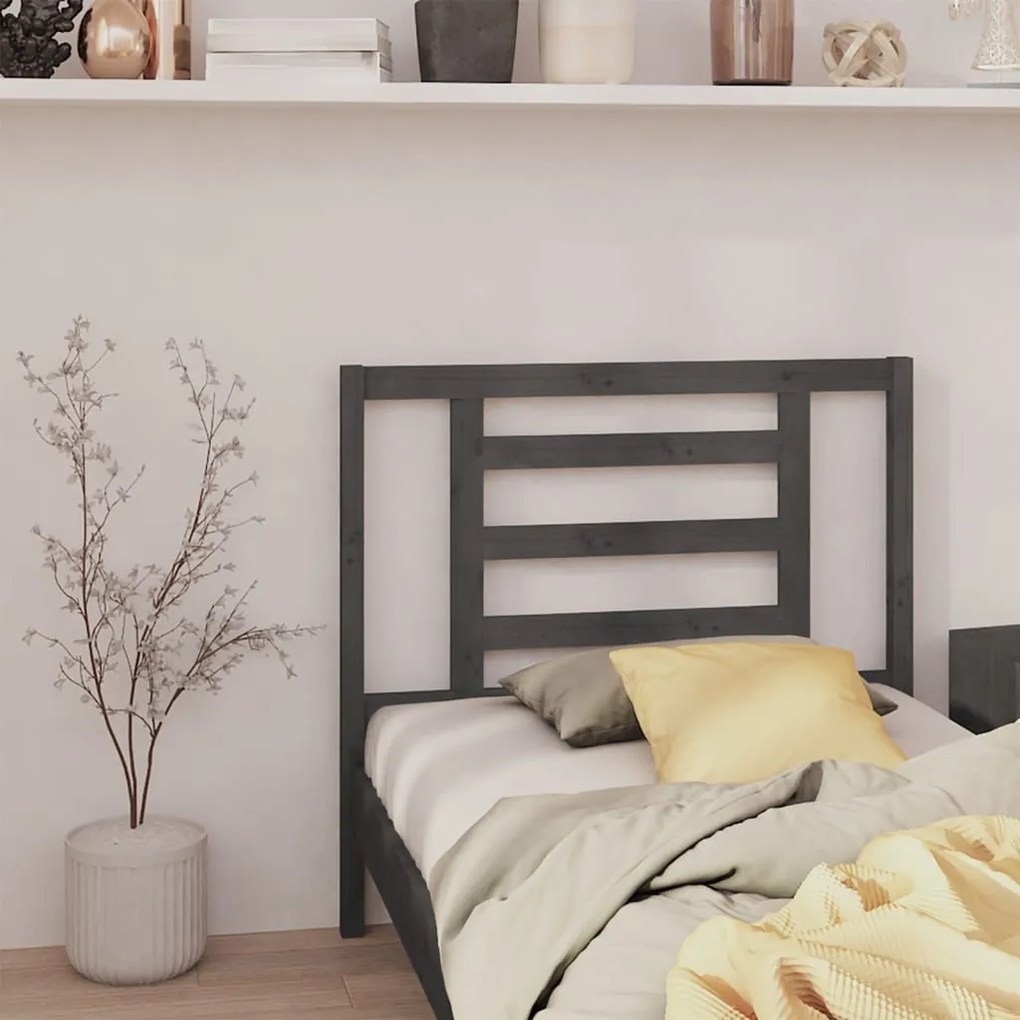 Testiera Per Letto Grigia 106x4x100cm İn Legno Massello Di Pino /