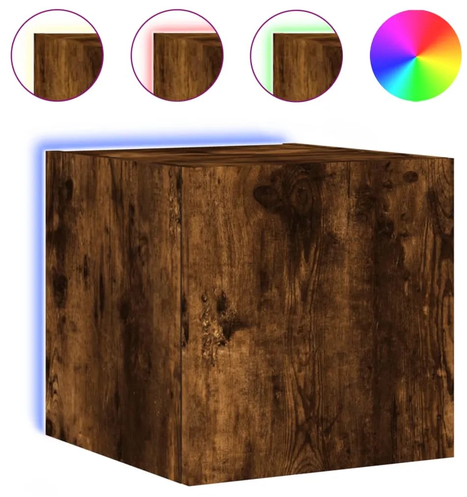 Mobile tv a parete con luci led rovere fumo 30,5x35x30 cm
