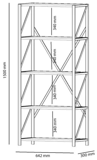 Libreria Industrial 5 Ripiani 64x30x150 Frida Effetto Marmo Nero