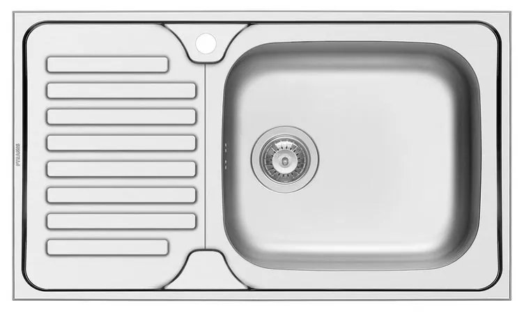 Lavello integrato 1 vasca con gocciolatoio a destra PYRAMIS Dorian inox L 50 x L 86 cm argento