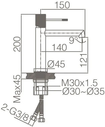 Rubinetto miscelatore lavabo monocomando senza scarico in ottone canna di fucile nero Melin