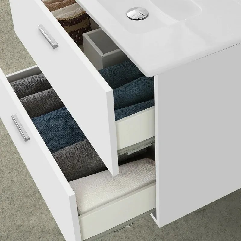Mobiletto bagno sospeso 80 bianco con top e specchio LED Martha