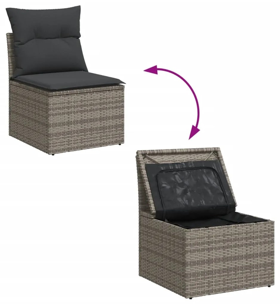 Set Divani da Giardino 13 pz con Cuscini Grigio in Polyrattan