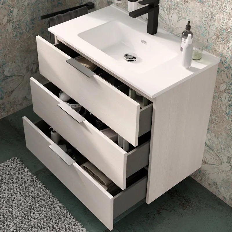 Mobile da bagno sospeso sotto lavabo L 80 x H 72 x P 45 cm bianco, 3 cassetti SENSEA Jnka