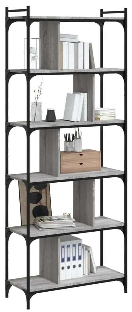 Libreria grigio sonoma 6 ripiani 76x32x192 cm legno multistrato