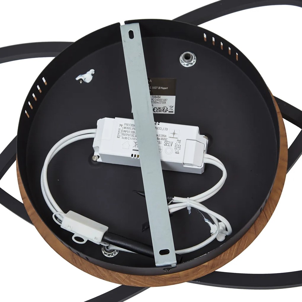 Plafoniera nera con legno di noce con LED dimmerabile a 3 livelli 2-luci - Kane