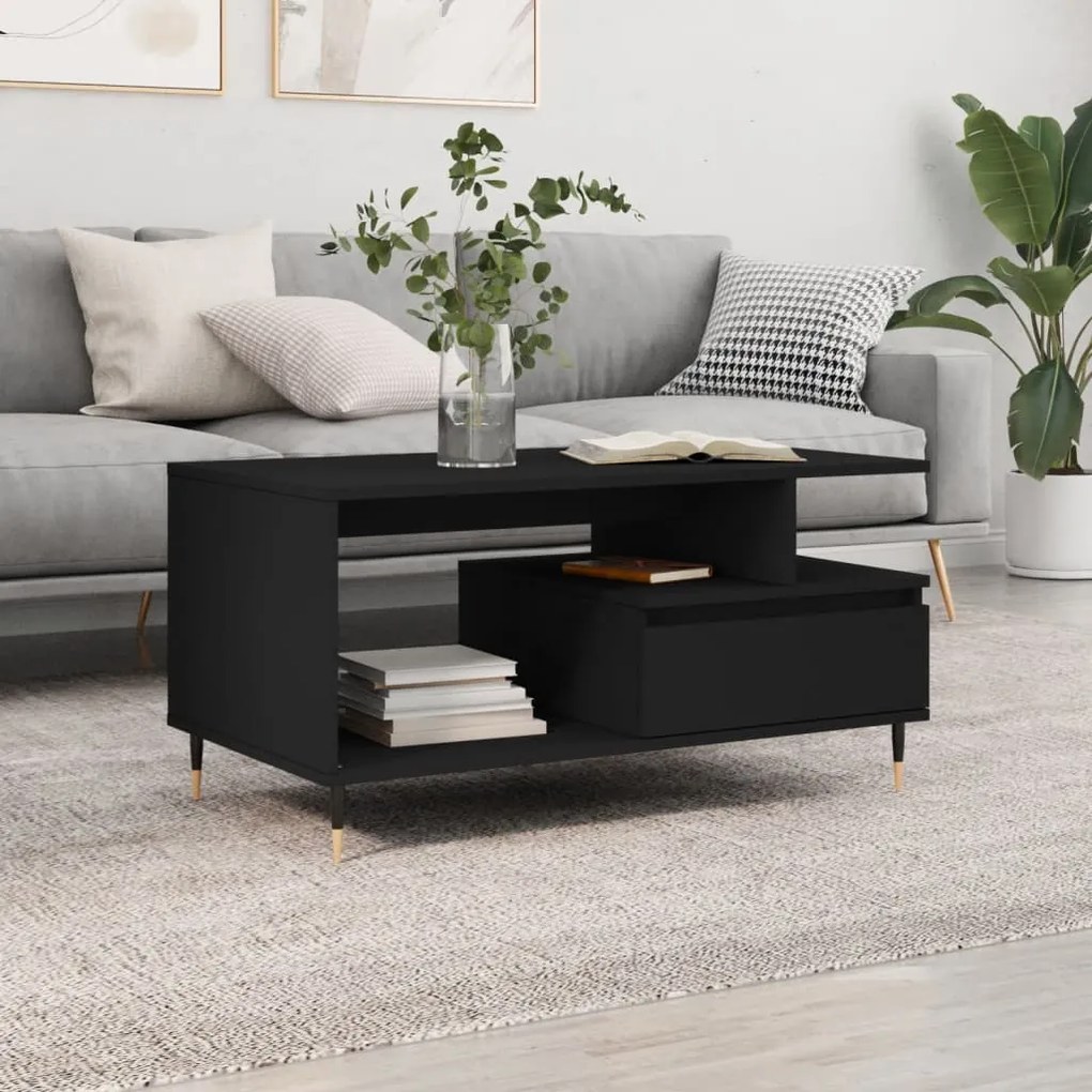 Tavolino Da Salotto Nero 90x49x45 Cm İn Legno Multistrato /