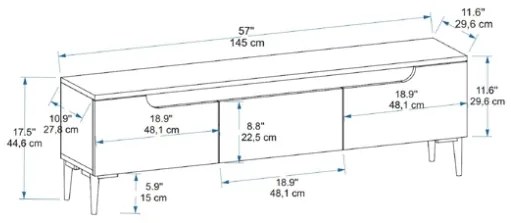Mobile TV 145x30x45 Effetto Legno Con Inserti E Piedini Neri Aral