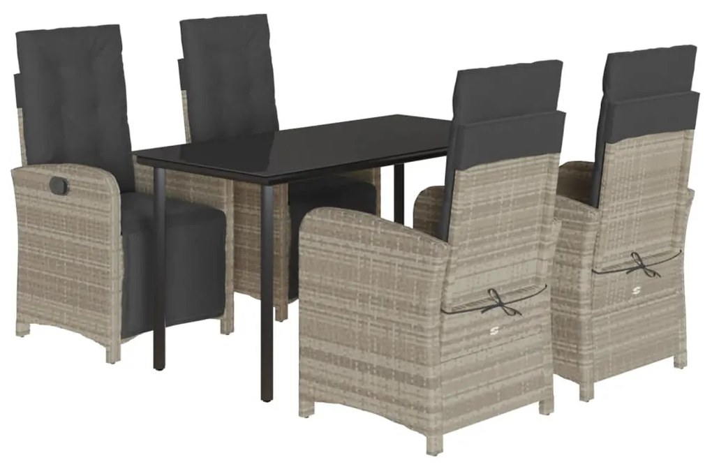 Set pranzo da giardino 5pz con cuscini grigio chiaro polyrattan