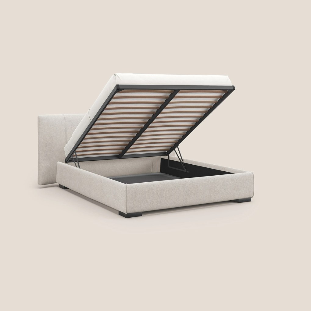 Omero letto imbottito contenitore sfoderabile in tessuto fiammato impermeabile T14 panna