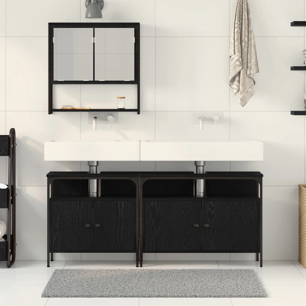 Set di mobili da bagno 3 pezzi rovere nero legno ingegnerizzato
