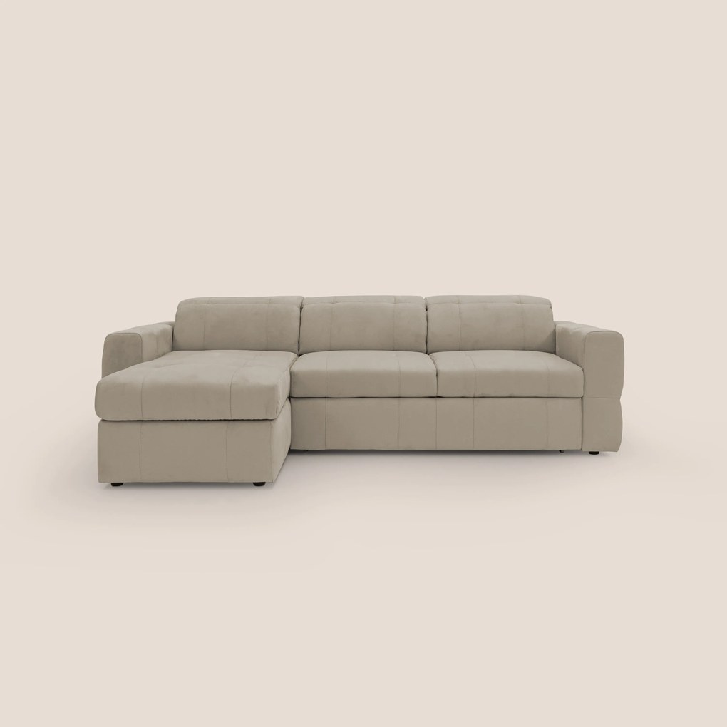 Kronos Divano angolare con pouf estraibile e penisola contenitore in microfibra impermeabile T11 tortora