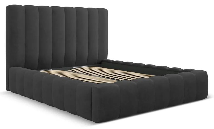 Letto matrimoniale imbottito antracite con spazio contenitivo e rete 180x200 cm Kelp - Micadoni Home