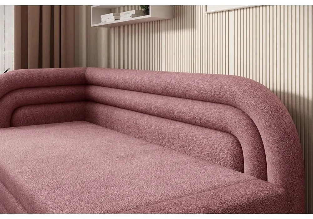 Divano rosa allungabile/con contenitore con penisola a sinistra e rivestimento in ciniglia 223 cm Fabillo – ELTAP
