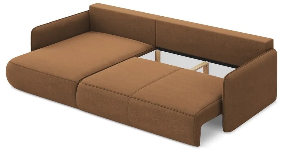 Divano angolare arancione allungabile/con contenitore (con penisola a sinistra) Nanea – Makamii