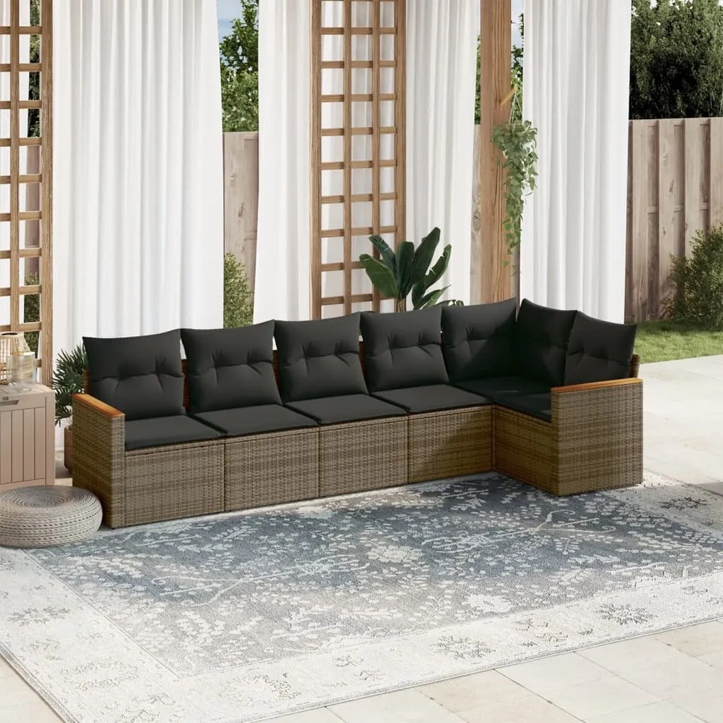 Set divano da giardino 6 pz con cuscini grigio in polyrattan