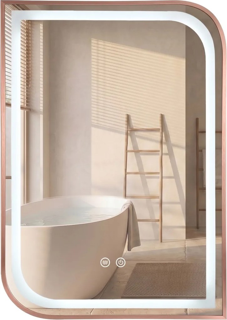 Specchio LED ZONE con cornice Rose Gold spazzolata – 70x50 cm