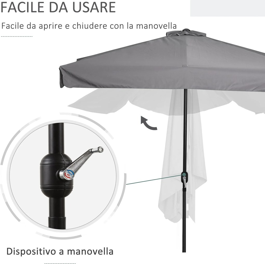 Mezzo Ombrellone da Giardino 230x130x249 cm in Metallo e Poliestere Grigio...