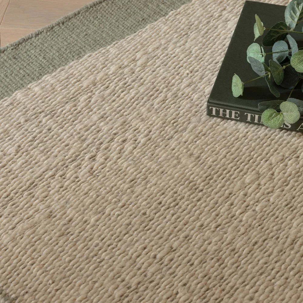 Tappeto in lana intrecciata a mano color crema e verde salvia 160x230 cm Lima Sage - Asiatic Carpets