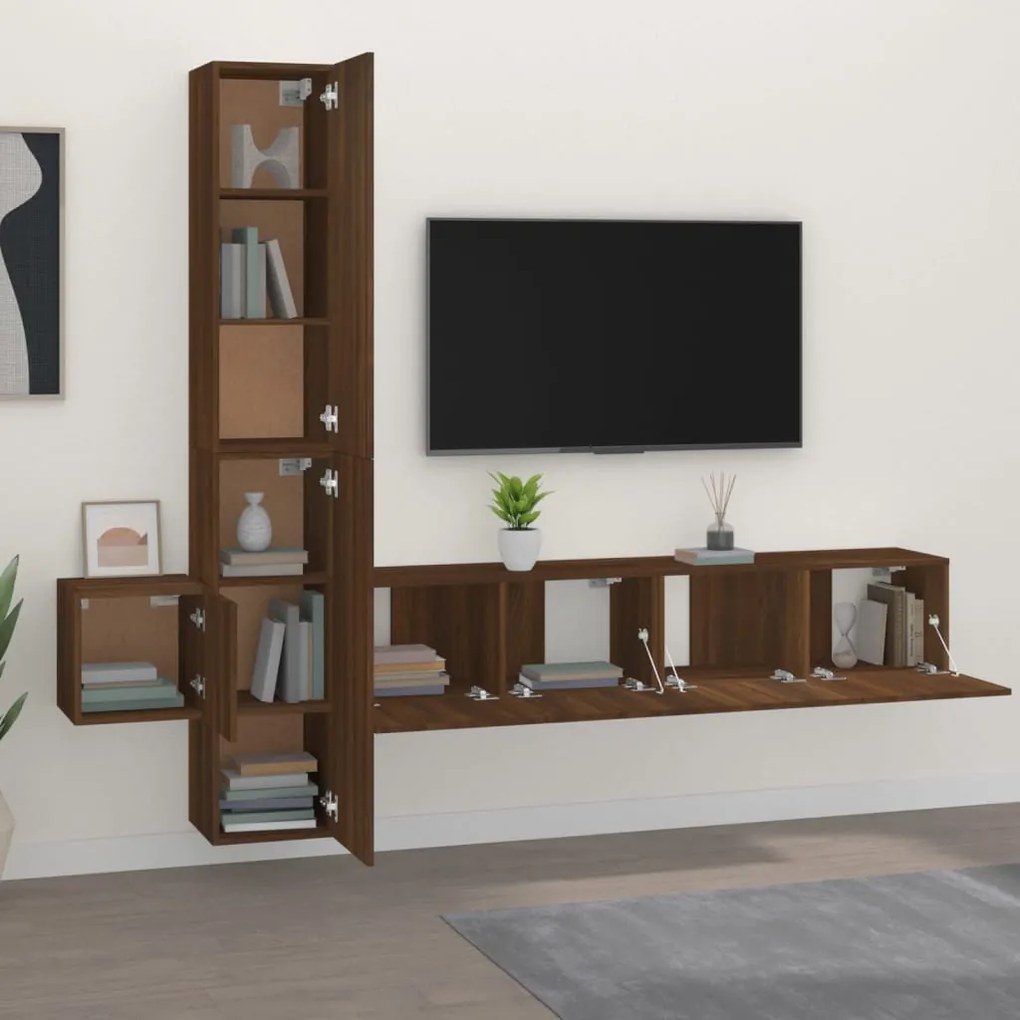 Set di mobili porta tv 5 pz rovere marrone in legno multistrato