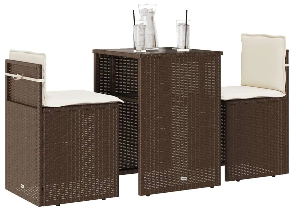 Set Bistrò 3 Pz Con Cuscini Marrone İn Polyrattan /