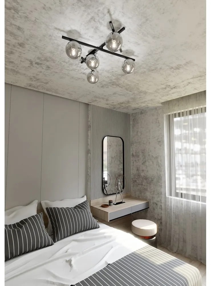 Lampadario da Soffitto in Acciaio e Vetro SMART 5 Nero 5xE14 Colore delle Sfere Grafite
