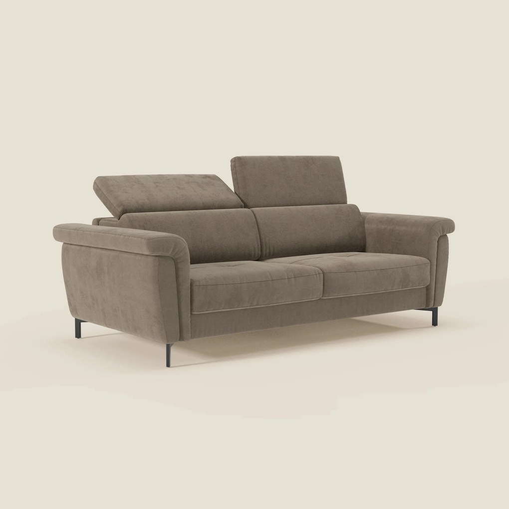 Capri divano letto di design con piedini alti - poggiatesta reclinabili in raffinato tessuto effetto velluto smacchiabile T30