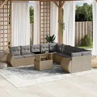 Set Divani da Giardino 11 pz con Cuscini Beige in Polyrattan 3268799