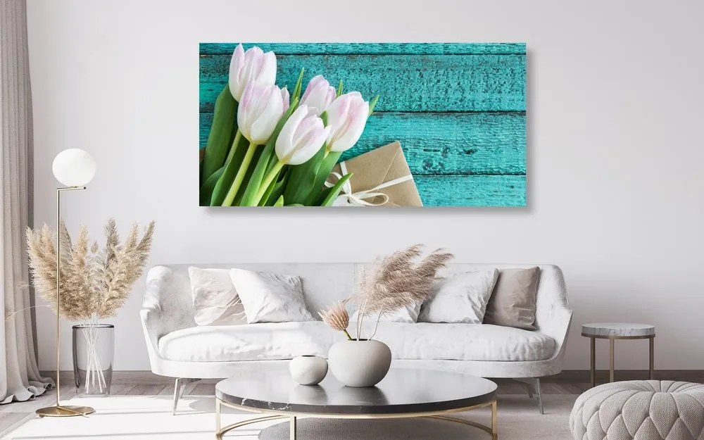 Quadro su tela – Bouquet di tulipani e busta