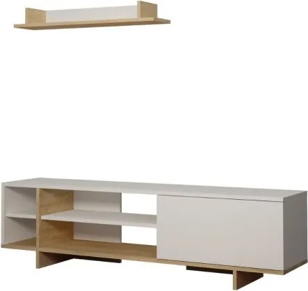 Mobile Porta TV 160 Cm Con Vani E Mensola Superiore Stockton Bianco E Rovere