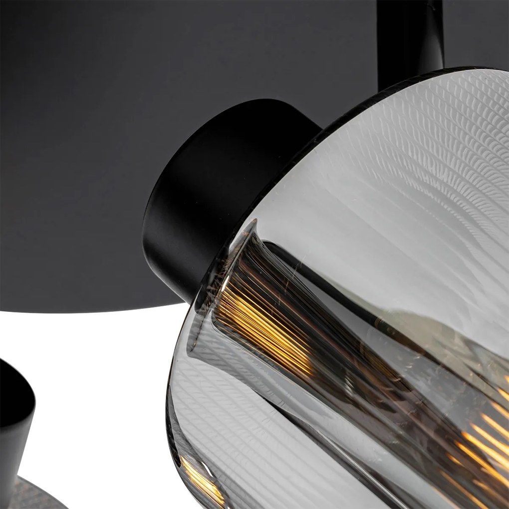 Faretto da soffitto smart nero con vetro fumé rotondo orientabile incl. 3 Wifi A60 - Laura