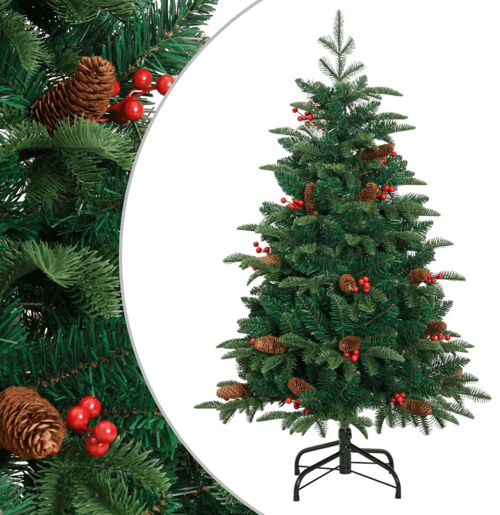 Albero Natale Artificiale Incernierato Con Pigne E Bacche 120cm /