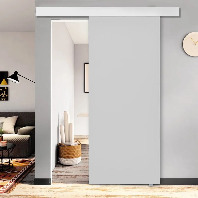 Porta scorrevole Smoke in legno grigio, L 92.5 x H 211.5 cm, con binario Atelier bianco Sinistra