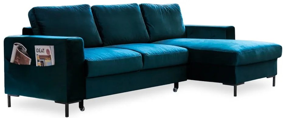 Divano letto angolare in velluto color petrolio (angolo destro) Lofty Lilly - Miuform